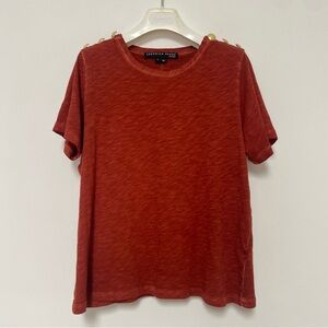 Veronica Beard Pima Cotton Rust Gold Buttons T-shirt Top Medium